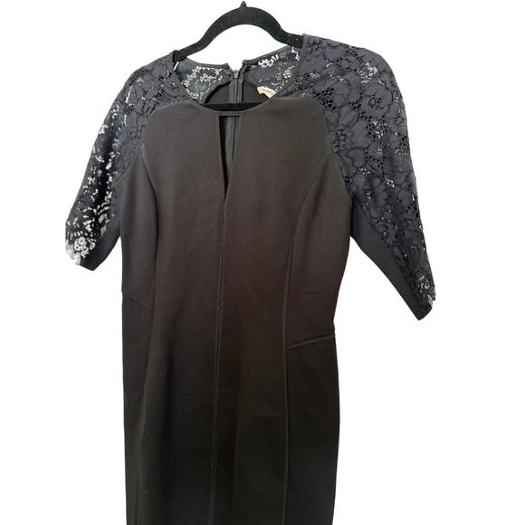 Rebecca Taylor Black Lace Sleeve Keyhole Fitted Sheath Dress Size 6 - Picture 5 of 9